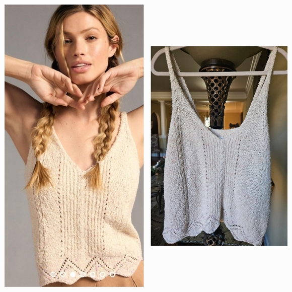 Anthropologie Tops - NWOT Anthropologie V-neck Pointelle Sweater Tank Ivory/ Multi MarbleLinen